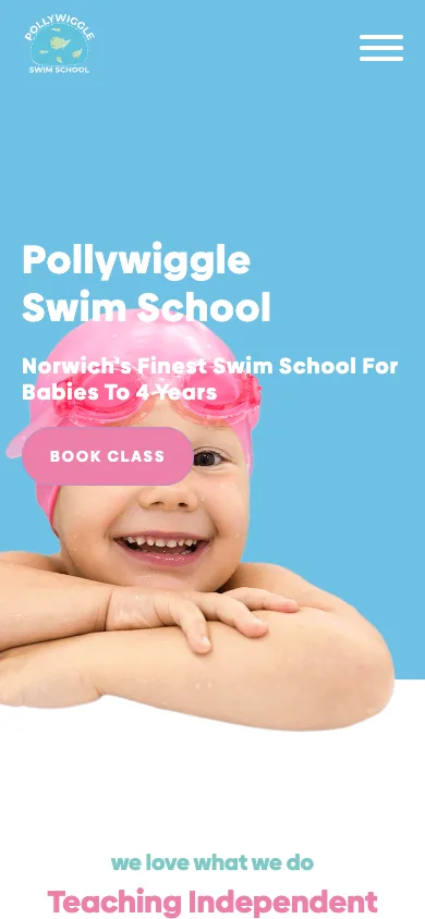 Pollywiggle Swim School website on a phone